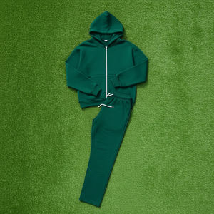 High Quality Loose Fit Solid Color <b>Zip</b> <b>Up</b> <b>Hoodies</b> & Baggy Jogger Set Casual Wear Breathable 100% Cotton <b>Fleece</b> Sweatsuit For Men - Product Image 6