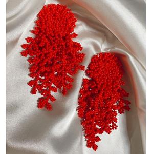 FULL RED Boucles d'oreilles élégantes en perles fabriquées à la main Fournisseur de boucles d'oreilles en perles de rocaille de style autochtone Fabricant - Product Image 2