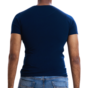 Camiseta de manga corta de algodón azul con estilo, cómoda tela de punto de 220 gramos, patrón sólido para uso diario - Product Image 2