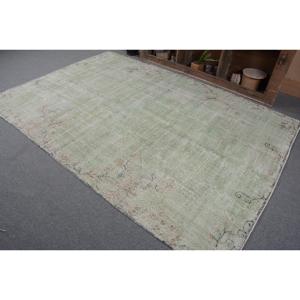 Tapis turc vintage, tapis de 6x8,8 pieds, tapis uni vert et blanc - Product Image 3