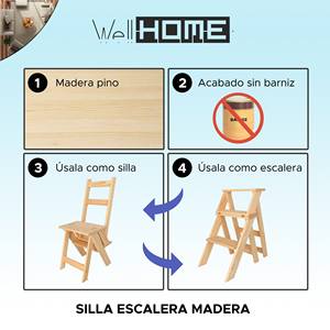 Silla Plegable WELL HOME con Acabado de Madera Sin Barnizar 39x53x91 cm para Comedor - Product Image 2