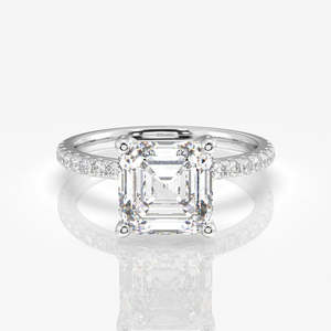 Asscher Cut Lab Grown Diamond <b>Set</b> in 14k <b>Gold</b> Pave <b>Ring</b> - Product Image 5