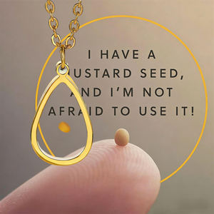 Collier ovale tendance en acier inoxydable plaqué or véritable avec graines de moutarde, bijou personnalisé d'encouragement et de foi, résistant au ternissement - Product Image 2