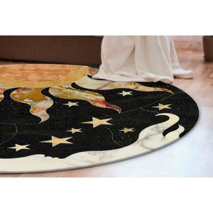 Tapis d'astrologie : Tapis circulaire imprimé soleil et lune en chenille, tapis fin non tissé - Product Image 3
