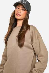 Sweat-shirt long à logo personnalisé pour femmes avec épaules tombantes et poignets côtelés Derniers sweats à capuche unis pour automne hiver logo avant - Product Image 4