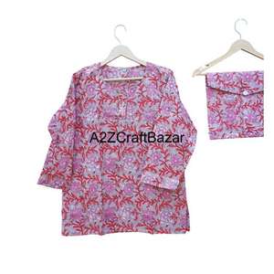 Ensemble de pyjama long confortable 100% coton, robe de nuit douce, vêtements de nuit pour adultes, imprimé numérique floral, lisse, respirant, élégant, vêtements de nuit d'été - Product Image 2