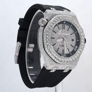 Montre en diamant Moissanite à cadran analogique de haute qualité élégante fenêtre en verre glacé à moitié pleine Premium noir 20mm charme de Style Hip Hop - Product Image 2