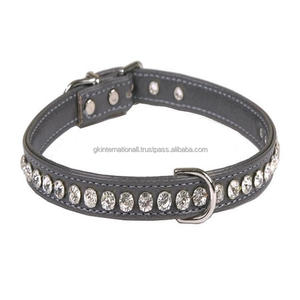 Collier de chien en cuir de harnais naturel longue durée décoré de cristaux dorés ou argentés Accessoires de luxe pour animaux de compagnie à bas prix - Product Image 3