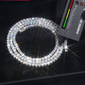 Brass <b>Tennis</b> <b>Necklace</b> with Yellow Gold Rope Chain and Moissanite Stones 925 Sterling <b>Silver</b> Gift for Women/Unisex - Product Image 2