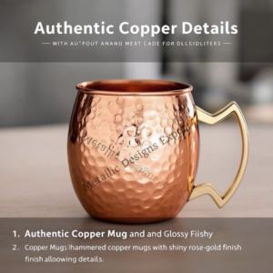 Tasse en cuivre martelé artisanale avec poignée en laiton écologique pour mules de Moscou et cocktails glacés - Product Image 4