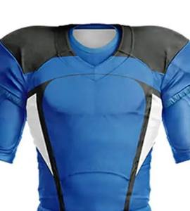Tenue de football personnalisée bleue avec épaules noires, accents blancs, pantalon rembourré et maillot à manches courtes – Vêtements d'équipe - Product Image 3