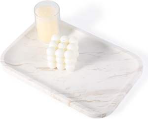 Plateau de vanité classique à un niveau en marbre blanc pour bijoux et vaisselle, organisateur multifonction portable pour salle de bain et bureau - Product Image 1