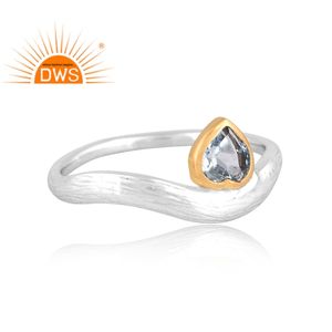 แหวนคลื่นพลอยบุษราคัมธรรมชาติสีเงินแท้ปรับแต่งได้สำหรับผู้หญิงของขวัญสำหรับผู้หญิง - Product Image 2