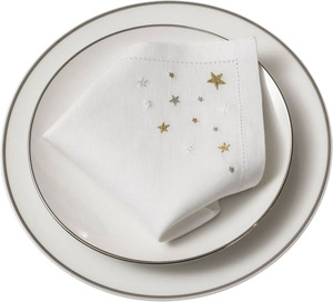 Ensemble de sets de table et de serviettes en lin blanc brodés or et argent, lavables, sur mesure, pour la maison, les mariages et les événements - Product Image 2