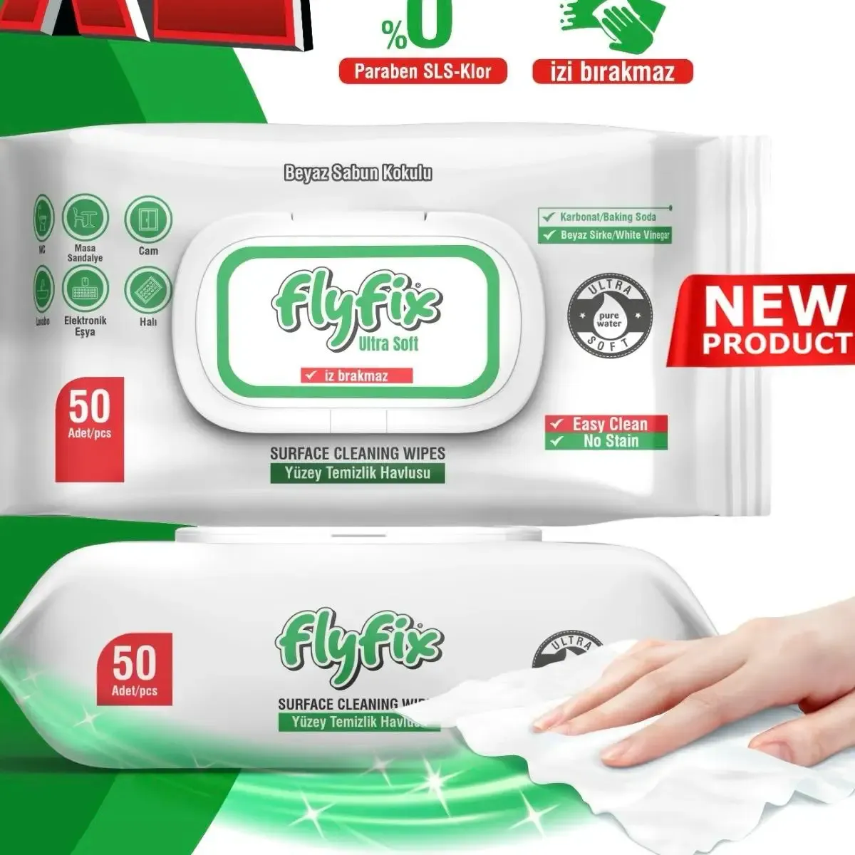 Flyfix bề mặt làm sạch khăn lau chất lượng cao cấp khăn lau với 50 pcs Thổ Nhĩ Kỳ sản phẩm khác nhau sử dụng, làm sạch nhà
