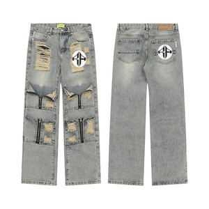 Pantalones Vaqueros Góticos de Alta Calidad para Hombre |   Ropa Urbana de Corte Recto 2025 con Logotipo Personalizado y Bordado 3D de Cristal Sólido - Product Image 5