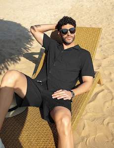 ชุดเซ็ตผ้าลูกฟูก 2 ชิ้น เสื้อเชิ้ตติดกระดุม กางเกงขาสั้น ชุดลำลองสำหรับผู้ชาย ชุดเที่ยวทะเล ชุดออกกำลังกาย ชุดวิ่งจ๊อกกิ้ง - Product Image 6