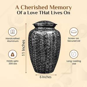 Urne funéraire en aluminium fabriqué à la main en argent noir pour adultes souvenir de cendres funéraires durables sécurisées taille personnalisée - Product Image 3