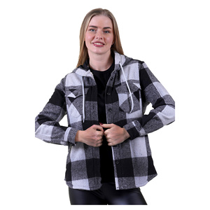 Veste à capuche pour femme - Gris noir à carreaux - Doublure en fourrure - Double poche poitrine - Coupe ample et décontractée - Product Image 2