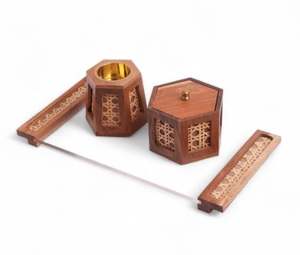 Brûleur d'encens en bois de manguier imprimé de Style dame de luxe Bakhoor Mubakhara imprimé à la main pour diffuseur d'aromathérapie à usage religieux à la maison - Product Image 1