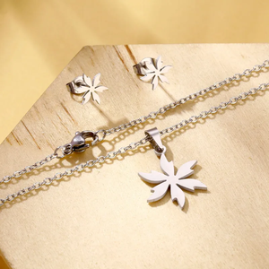 Conjunto de joyería Floral de estilo Hip Hop de moda para mujer, collar y pendientes de flores de acero inoxidable, diseño pulido suave - Product Image 4