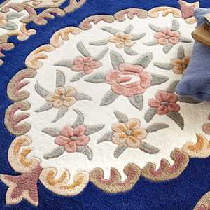 Alfombra Rectangular Hecha a Mano con Medallón Azul Marino de Netline Home - Diseño Abstracto Chino Moderno, Mezcla de Algodón y Poliéster - Product Image 1