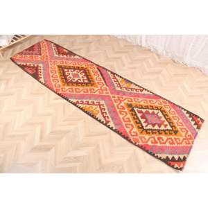 3x11 ft Turkish Rug, Vintage <b>Runner</b> Rug, <b>Red</b> Solid Wool Rug - Product Image 3