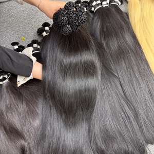 Venta al por mayor de extensiones de cabello humano natural largo 100% de queratina en bruto pulgadas completas mechones rectos estirados y sin procesar - Product Image 1