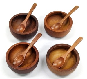 Tazón de servicio hecho a mano de madera 100% pura, conjunto de cuchara y cuencos de madera de primera calidad con forma redonda - Product Image 3