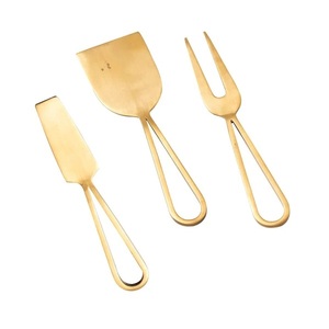 Impresionante Juego de Cuchillos para Queso de Metal y Ratán de Diseño para Eventos y Cenas de Lujo, Herramientas para Queso de Metal Dorado para Regalos de Boda - Product Image 2