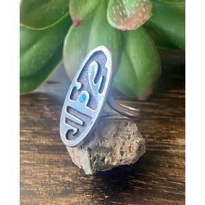 Vintage Navajo Made Turquoise & Sterling <b>Silver</b> <b>Statement</b> <b>Ring</b> Geometric Design Vermeil Rhodium Plating Size 5.5 Everyday Wear - Product Image 4