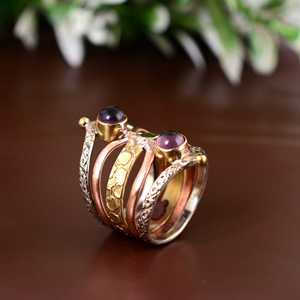 Joyería por encargo brillante de gama alta 14K sólido cuarzo ahumado oro Natural Birmania rubí piedra preciosa blanco perla banda anillos para mujeres - Product Image 4