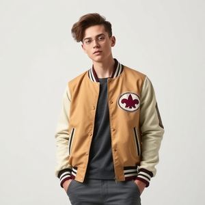 Veste universitaire à prix de gros : corps en laine, manches en cuir, patchs de logo personnalisés, style vintage, boutons-pression, épaisse et chaude - Product Image 3