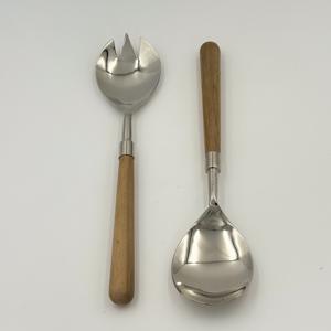 Cuchara para Ensalada de Acero Inoxidable, Cubertería, Cuchara para Ensalada Grande con Mango Largo, Tenedor con Mango de Madera, Juego de Servidores de Ensalada, Cuchara para Servir - Product Image 6