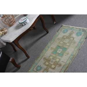 พรมขนสัตว์3.1ft สีเขียวเบจสีเขียวคลาสสิกดีไซน์ตุรกีแบบออสเตรเลียพรมในห้องนั่งเล่นงานเย็บปะทำจากน้ำยางสำหรับใช้ในห้องโถงห้องนอน - Product Image 2