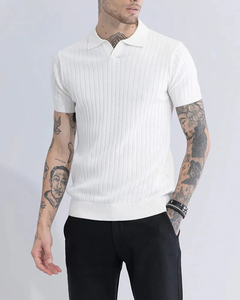 Polo de Golf de Manga Corta con Cuello Tipo Johnny de Secado Rápido para Hombre, Servicio OEM, Pique 50% Algodón/50% Poliéster 220 GSM - Product Image 4