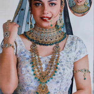 TRADITIONAL & FANCY ANTIQUE DESIGNER BRIDAL <b>JEWELLERY</b> GOLD PLATED and CZ ZIRCON BRIDAL WEDDING NECKLACE <b>SET</b> and FORWOMEN & <b>GIRL</b> - Product Image 1