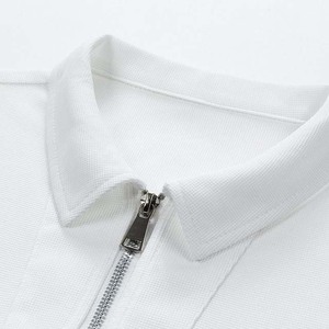 Camiseta Polo Estilo Americano con Media Cremallera y Hombros Caídos, Conjunto de 2 Piezas, Color Negro y Blanco - Product Image 5