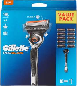 ระบบโกนหนวดของผู้ชาย Gillette Proglide มีด้ามจับ1ใบพร้อมใบมีดเติม10ใบออกแบบมาเพื่อการโกนที่เรียบและมี lubastrip - Product Image 1