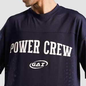 Maillot de football personnalisé bleu marine respirant en polyester, coupe oversize, taille XL, à manches courtes, avec impression technique - Product Image 4