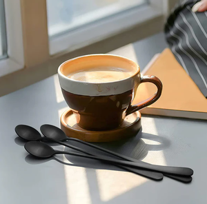 Luxury Black <b>Long</b> Handle 304 Stainless Steel Stirring Spoon Ice Cream Dessert <b>Teaspoon</b> For Cake Restaurant Hotel Party - Product Image 6