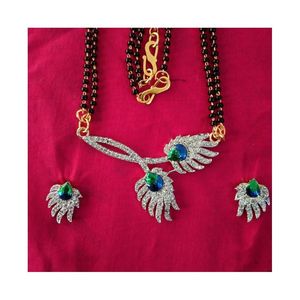 Ensemble de bijoux fins Morpankh en acier inoxydable et cuivre, mangalsutra de mariage, zircon, diamant, perle, plaqué or, plusieurs bagues cadeaux - Product Image 3