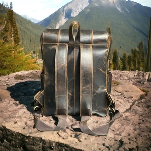 Unisex Vintage Genuine <b>Leather</b> <b>Rucksack</b> Great for Travel Sports Handmade Custom Pattern Personalised Candy <b>Laptop</b> Compartment - Product Image 2