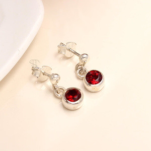 Pendiente de piedra redonda de piedra preciosa de granate Natural de Plata de Ley sólida 925 pura, pendientes de gota de plata de piedra granate hechos a mano para mujer - Product Image 4