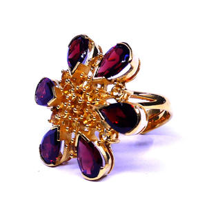 Party Wear Stainless Steel Gold Plated Vermeil Garnet Citrine Gemstone Women Classic <b>Ring</b> - Product Image 2