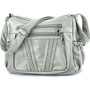 <b>Ladies</b> PU <b>Leather</b> Multi Pocket Shoulder <b>Bag</b> Trendy Street Style Lightweight Crossbody Purse - Product Image 1