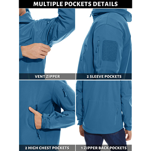 Logo personnalisé randonnée en plein air coquille dure imperméable fermeture éclair à capuche couture scotchée contraste couleur respirant imperméable hommes veste - Product Image 4