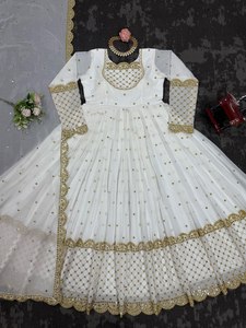 Bollywood célébrité Style blanc Anarkali robe élégante tenue de réception de mariage indien lourd brodé traditionnel vêtements ethniques - Product Image 5