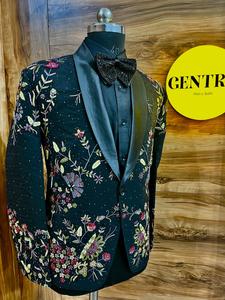Custom Black Designer Hand Embroidered Tuxedo Traditional <b>Groom</b> Jacket Wedding Luxury <b>Mens</b> Suit Male Elegant Outfits - Product Image 2