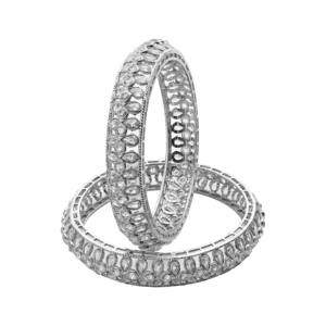 Modern Luxury Orthodox Ethnic Style Brass <b>Bangles</b> <b>Set</b> Reverse AD Silver-Plated Wedding Channel Setting Bracelets for Women - Product Image 3